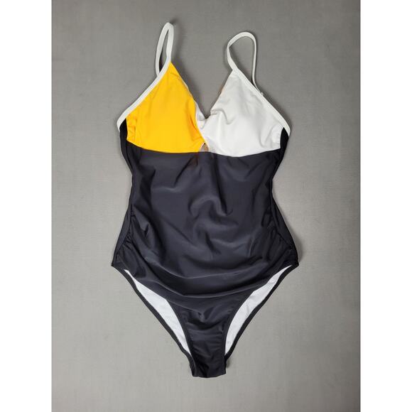 Cupshe Colorblock One Piece Swimsuit Yellow White Black Monokini Size Small - Picture 3 of 8